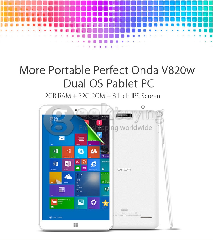 Onda V820W Dual OS 2GB/32GB Win 8.1 + Android 4.4 Tablet PC Intel Z3735F Quad Core 8 Inch IPS 1280*800 Bluetooth HDMI WiFi - White
