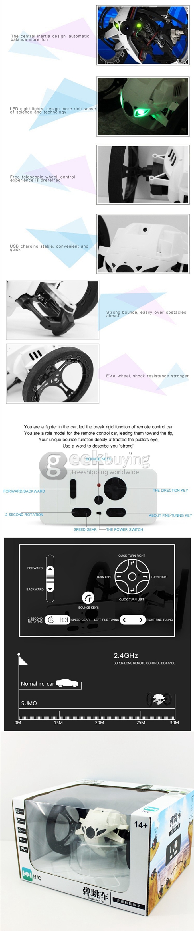 Super Cool Bounce Car BeastRoller MiniDrone RC Robot 2.4G 8 Channels Mini Drone Jump 80cm - Black