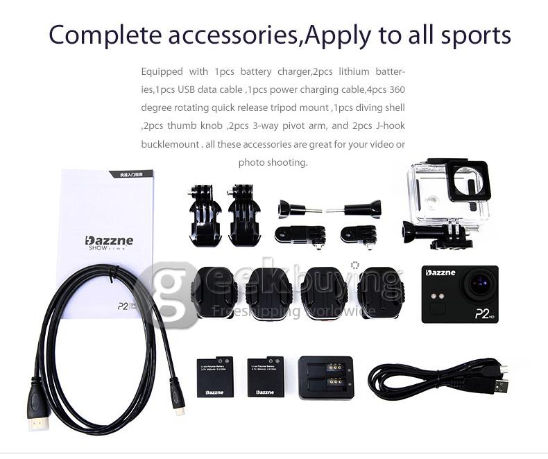 Dazzne P2 Novatek 96650 2inch LCD Screen 12.0MP 1080P Waterproof Action Sport Camera - Black