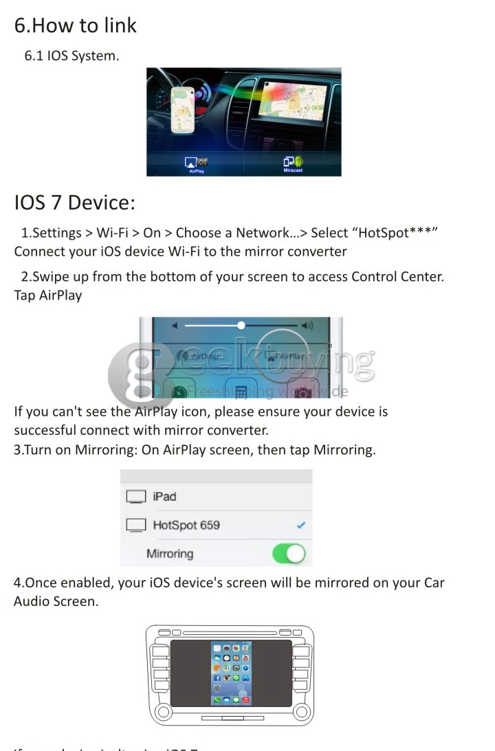 Car Wireless Mirabox WiFi AirPlay MiraCast for iPhone & Android Screen