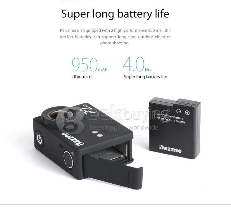 Dazzne P2 Novatek 96650 2inch LCD Screen 12.0MP 1080P Waterproof Action Sport Camera - Black