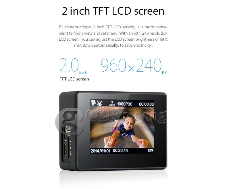 Dazzne P2 Novatek 96650 2inch LCD Screen 12.0MP 1080P Waterproof Action Sport Camera - Black
