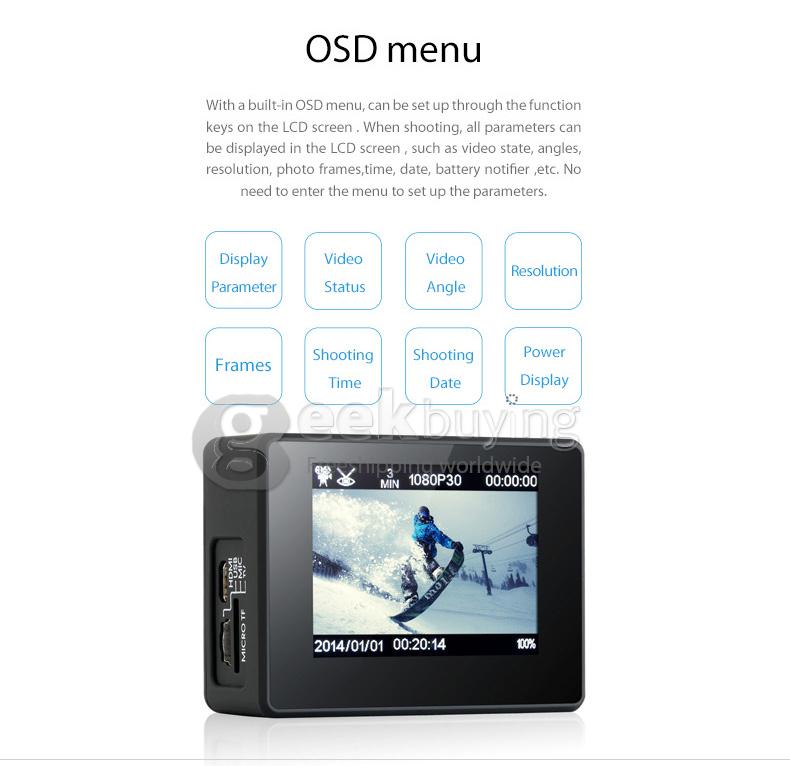 Dazzne P2 Novatek 96650 2inch LCD Screen 12.0MP 1080P Waterproof Action Sport Camera - Black