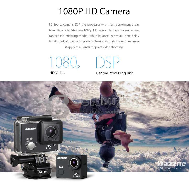 Dazzne P2 Novatek 96650 2inch LCD Screen 12.0MP 1080P Waterproof Action Sport Camera - Black