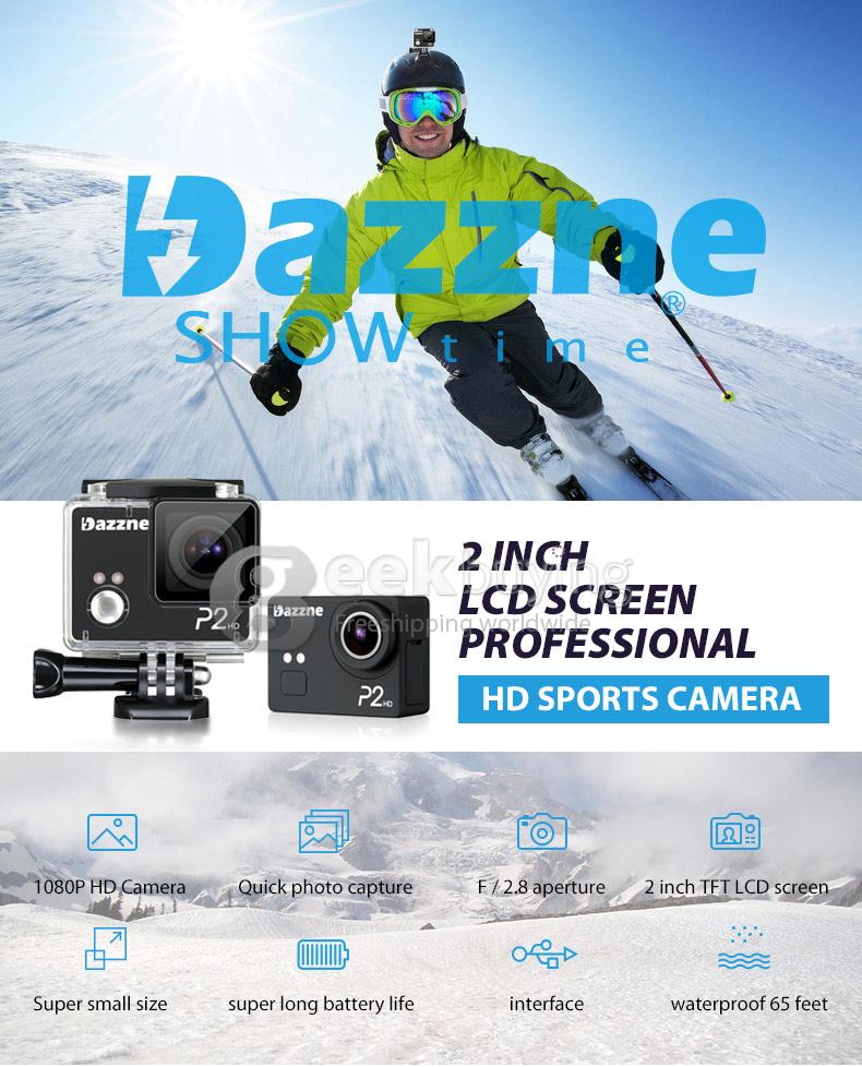 Dazzne P2 Novatek 96650 2inch LCD Screen 12.0MP 1080P Waterproof Action Sport Camera - Black
