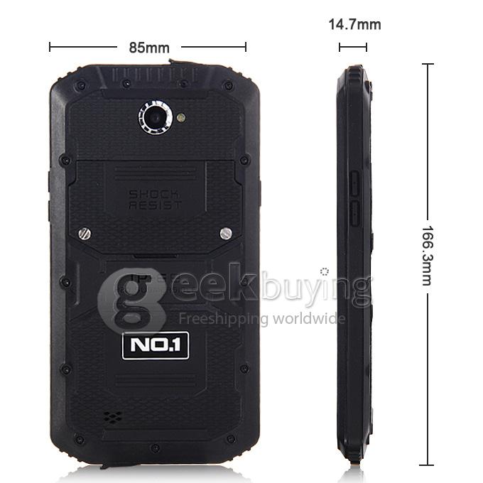 NO.1 X-men X2 4G LTE IP68 5.5inch Rugged Phone Waterproof Android 4.4 1GB 8GB Qualcomm MSM8916 Quad Core 8.0MP - Black