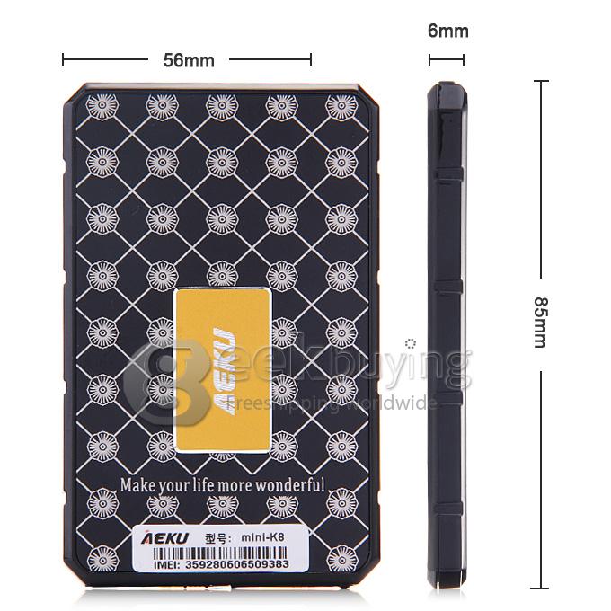 AEKU K8 4GB Memory Ultra Thin Slim 1.0 inch MTK Single Core Mini Pocket Card Cell Phones Bluetooth - Black