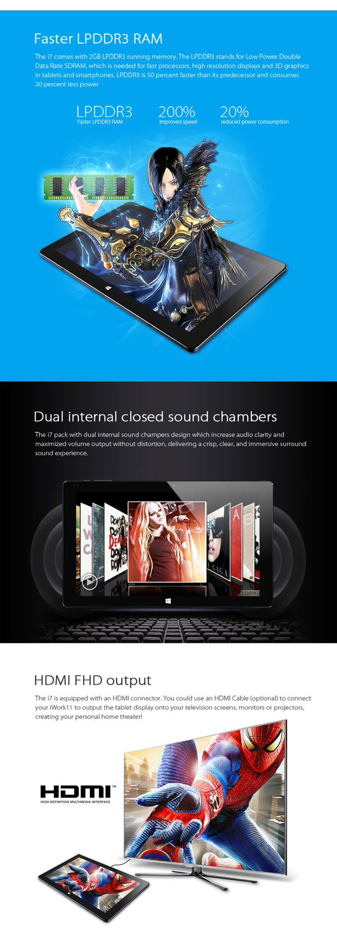 CUBE i7 4G Windows8.1 4GB/128GB 11.6 Inch Tablet PC Intel Core-M Dual Core 2.0GHz 1920*1080 New Era Licensed Windows PC - Black+Blue