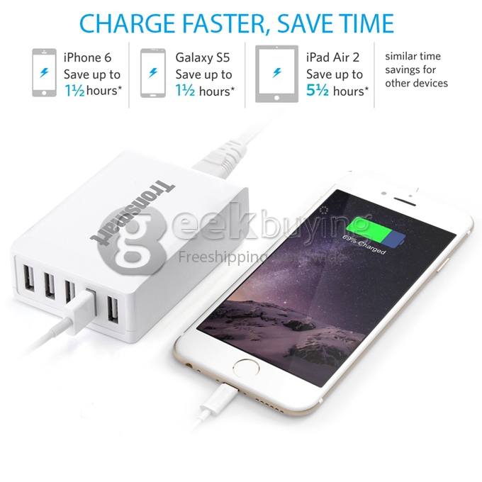 [Spain Stock] Tronsmart 40W 8A 5 Port Portable High Speed Desktop USB Charger with VoltIQ Technology for iPhone/iPad/Samsung - EU Plug