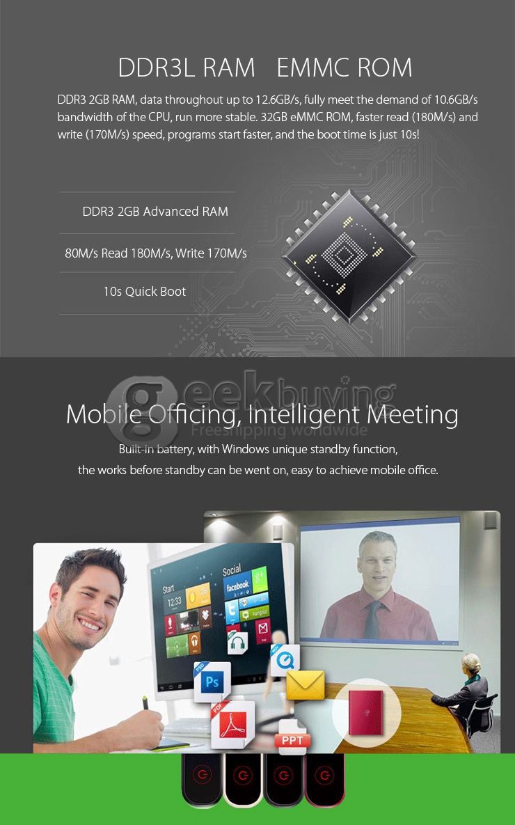 Ainol Windows Mini PC Intel Z3735F 1.83GHz 2G RAM 32G ROM WIFI 7000mAh Power Bank OTG Bluetooth - Black