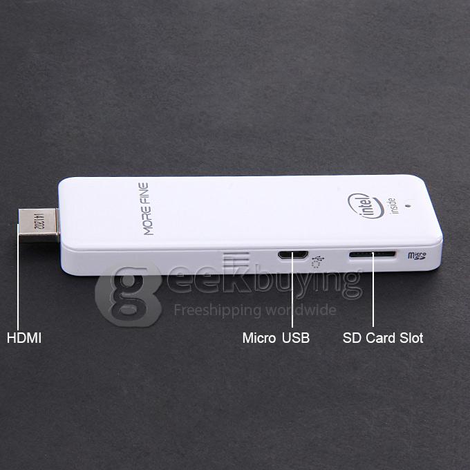 MOREFINE M1 Windows 8.1 Android 4.4 PC Stick Dongle Quad Core Intel 3735F 1.8GHz 2G RAM 32G ROM Wifi Bluetooth White
