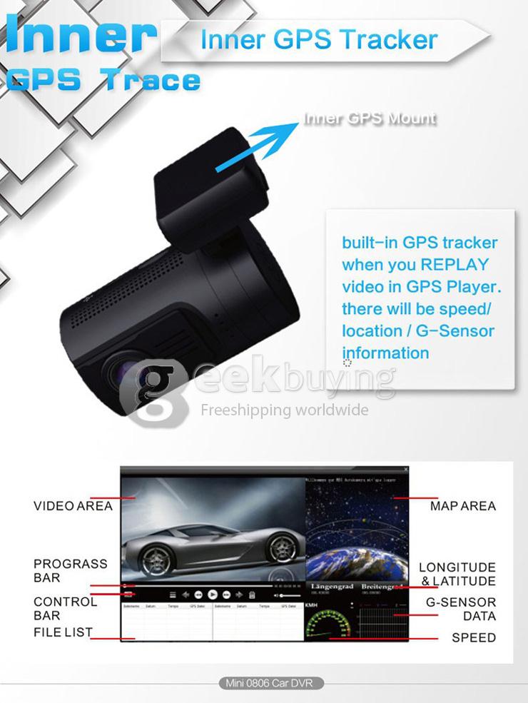 Mini 0806 1296P Ambarella A7LA50 Support 256G Car DVR Camera Video Recorder G-sensor Night Vision - Black
