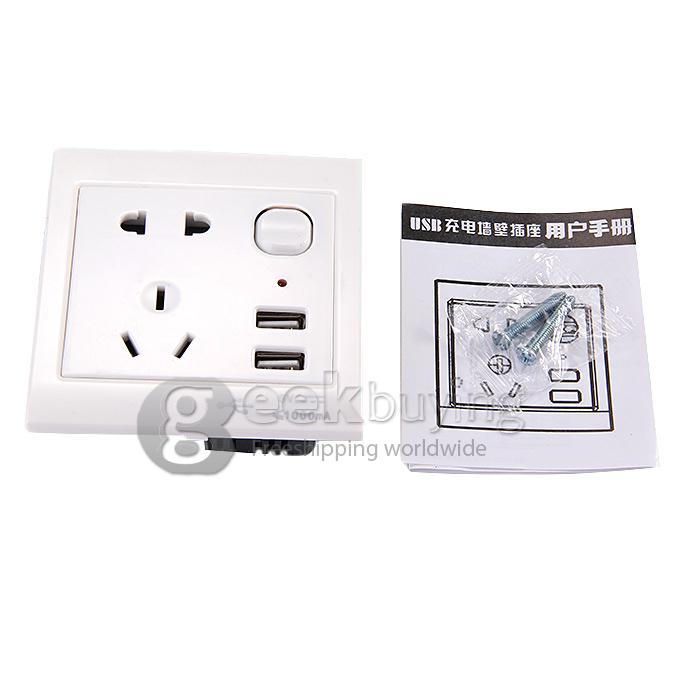 US Plug Standard Dual USB 1A Wall Socket Outlet Charger USB Socket - White