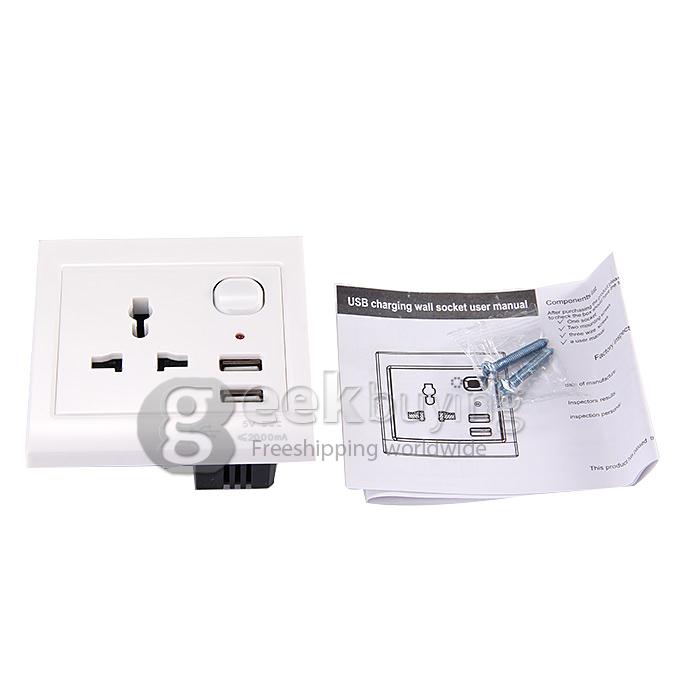 EU Plug Standard Dual USB 2A Wall Socket Outlet Charger USB Socket - White