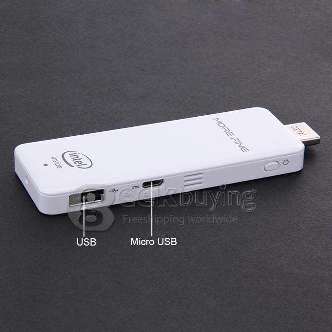 MOREFINE M1 Windows 8.1 Android 4.4 PC Stick Dongle Quad Core Intel 3735F 1.8GHz 2G RAM 32G ROM Wifi Bluetooth White