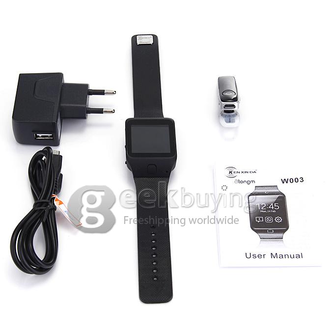 Atongm W003 Smart Watch Phone 1.44 Inch Touch Screen Bluetooth Camera FM - Black