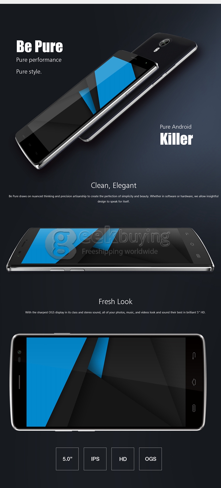 Ulefone Be Pure 5.0 Inch Android 4.4 1GB 8GB Smartphone MTK6592M Octa Core 1.4GHz 13.0MP 3G/GPS Gesture Wake- White