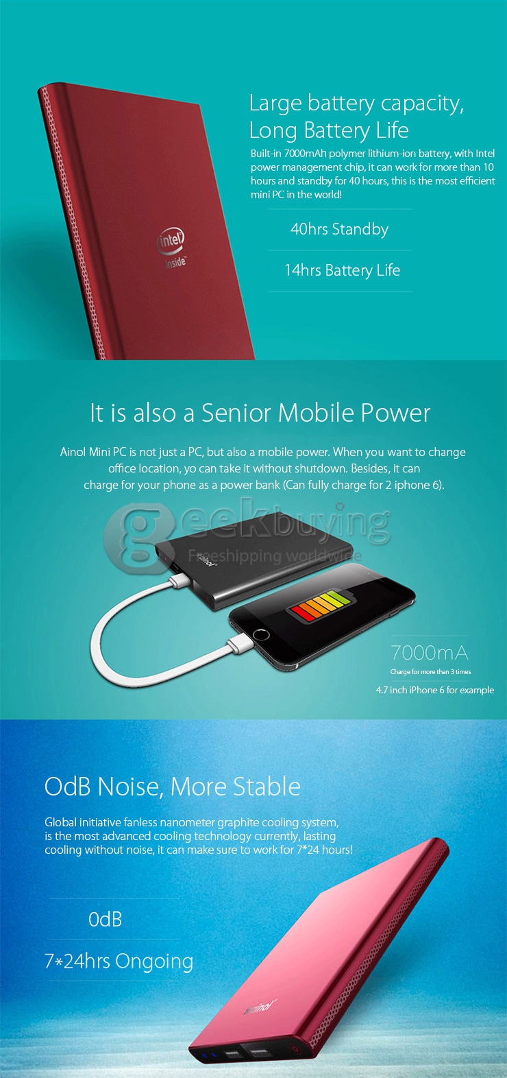 Ainol Windows Mini PC Intel Z3735F 1.83GHz 2G RAM 32G ROM WIFI 7000mAh Power Bank OTG Bluetooth - Black