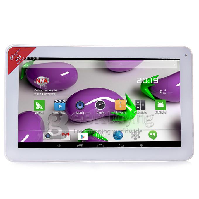 V11 10.1 Inch Android 4.4 OS Allwinner A33 Quad Core 1.5GHZ 1G/8G BT WIFI Dual Cameras with Flash Tablet PC - White