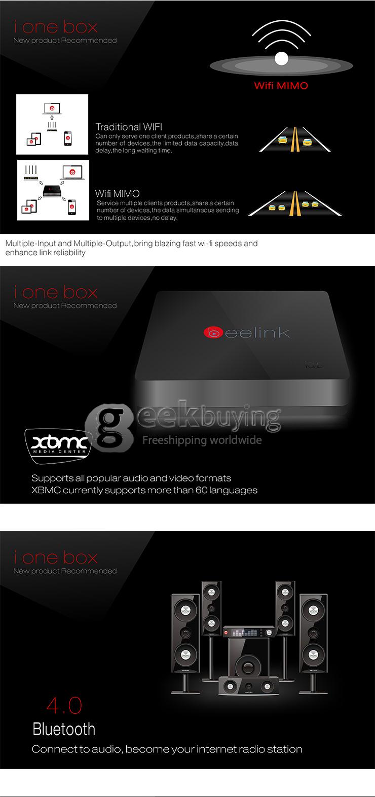 Beelink i one i826 Android Mini PC Quad Core Amlogic S812 2G RAM 16G ROM HDMI IN 2.4G/5G MIMO WIFI Bluetooth Miracast - Black