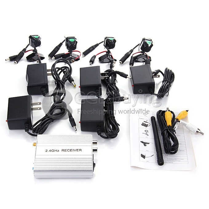 2.4GHz 4-CH Wireless Fish-eye CCTV Security Camera Surveillance KIT