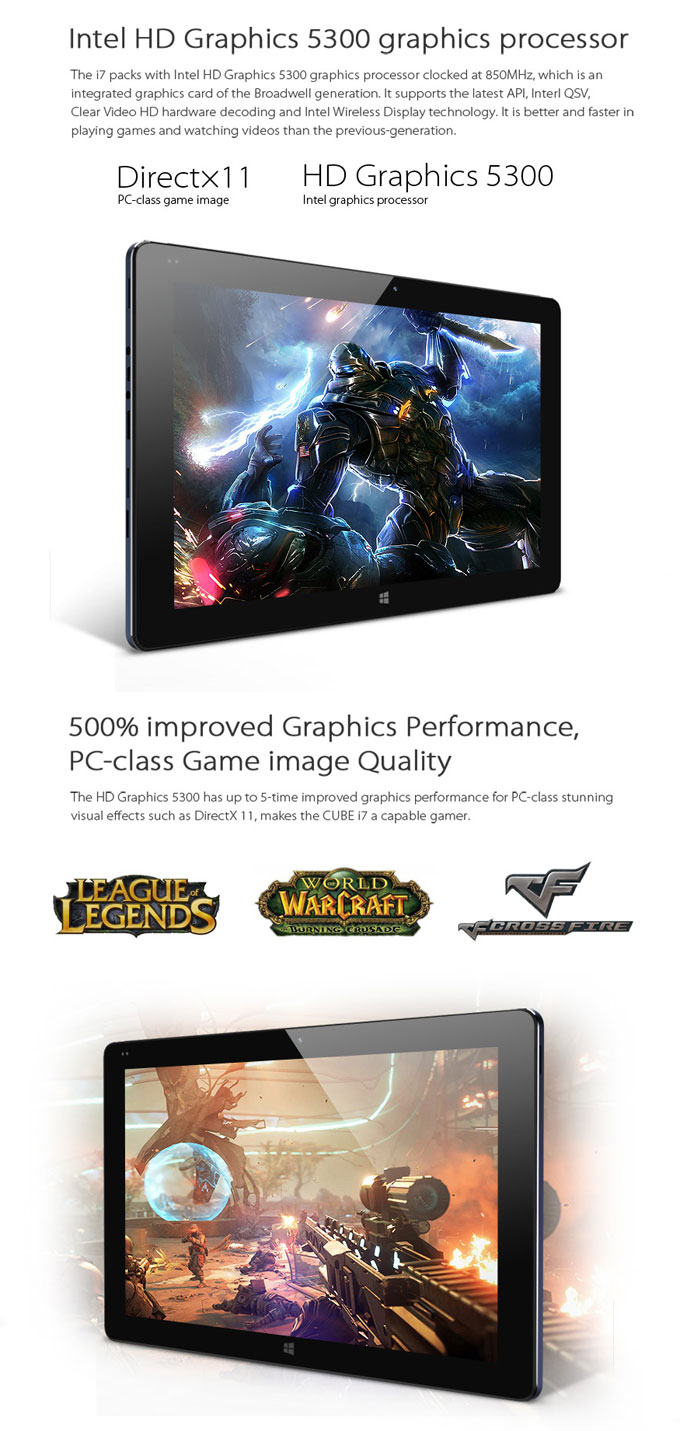 CUBE i7 4G Windows8.1 4GB/128GB 11.6 Inch Tablet PC Intel Core-M Dual Core 2.0GHz 1920*1080 New Era Licensed Windows PC - Black+Blue