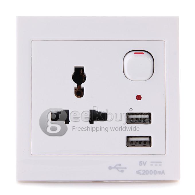 EU Plug Standard Dual USB 2A Wall Socket Outlet Charger USB Socket - White