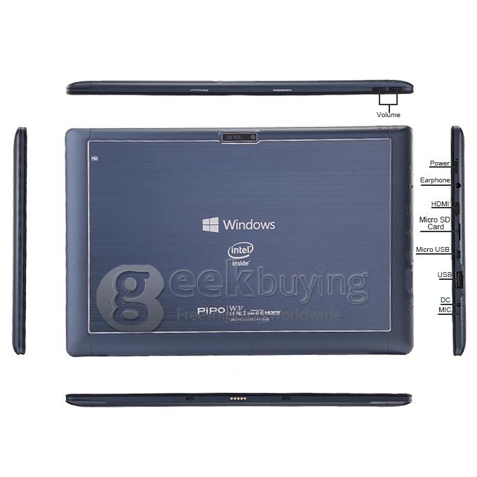 PIPO W3F 10.1 Inch Dual Boot Windows10 & Android4.4 Tablet PC 2GB/32GB Intel Z3735F Quad Core 1.83GHz IPS 1920*1200 HDMI Bluetooth WiFi - Black