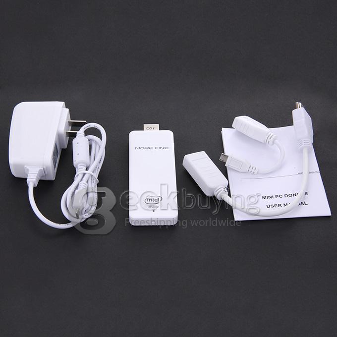MOREFINE M1 Windows 8.1 Android 4.4 PC Stick Dongle Quad Core Intel 3735F 1.8GHz 2G RAM 32G ROM Wifi Bluetooth White