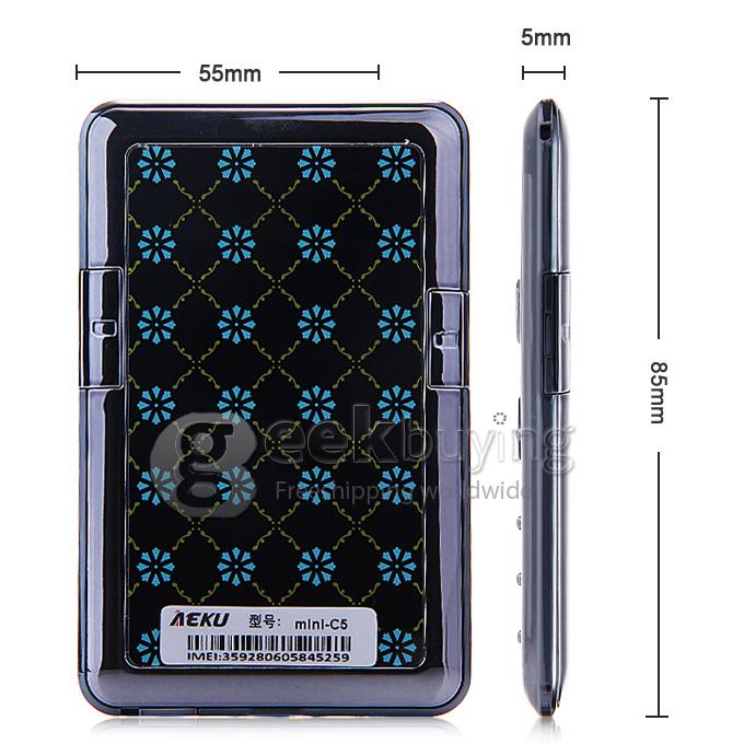 AEKU C5 Ultra Thin Slim 1.0 inch MTK Single Core Mini Pocket Card Cell Phones Bluetooth Built-in Battery - Blue