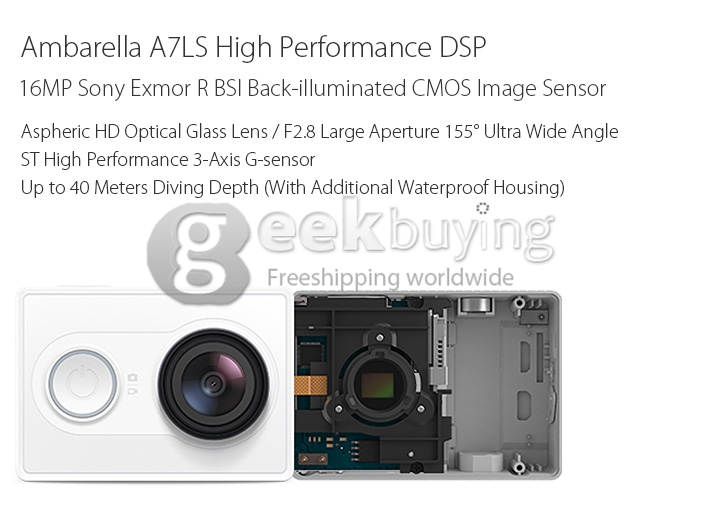 Original Xiaomi Yi Xiaoyi Z23L Version  Ambarella A7LS 155 Degree Wide Lens Bluetooth 40M Diving AV Out Sports DV with Monopod - White (Travel)