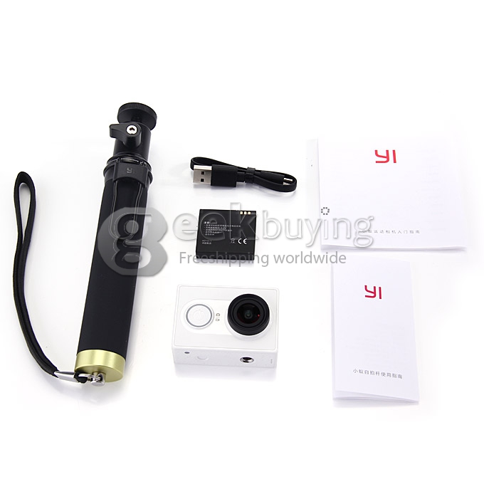 [Spain Stock] Xiaomi Yi Action Camera WiFi 16MP 1080P 60FPS Ambarella A7LS 155 Degree Wide Lens Bluetooth 40M Diving AV Out with Monopod - White (Travel)