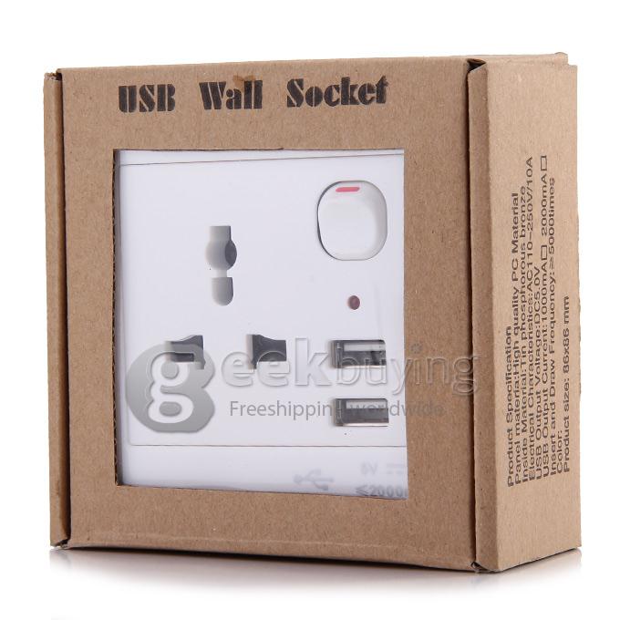 EU Plug Standard Dual USB 2A Wall Socket Outlet Charger USB Socket - White
