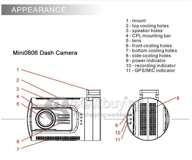 Mini 0806 1296P Ambarella A7LA50 Support 256G Car DVR Camera Video Recorder G-sensor Night Vision - Black
