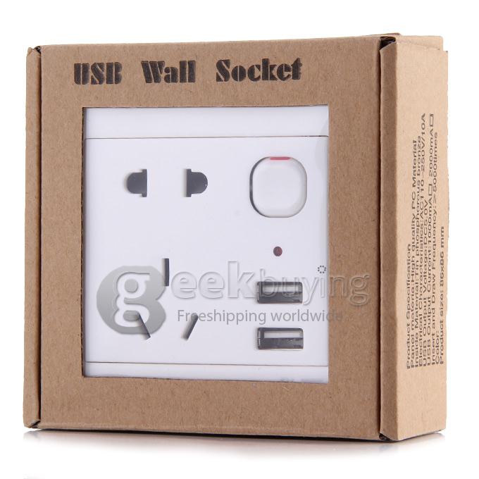 US Plug Standard Dual USB 1A Wall Socket Outlet Charger USB Socket - White