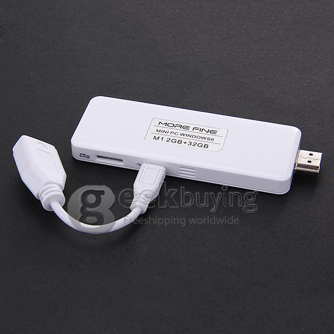 MOREFINE M1 Windows 8.1 Android 4.4 PC Stick Dongle Quad Core Intel 3735F 1.8GHz 2G RAM 32G ROM Wifi Bluetooth White