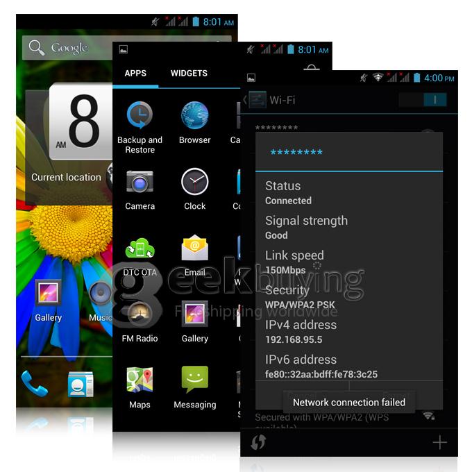 DTC GT17 4.7Inch 1280x720 MTK6582 Quad Core 1.3GHz Smartphone 1G+8G 8.0MP Camera Android 4.2 HD Screen - White