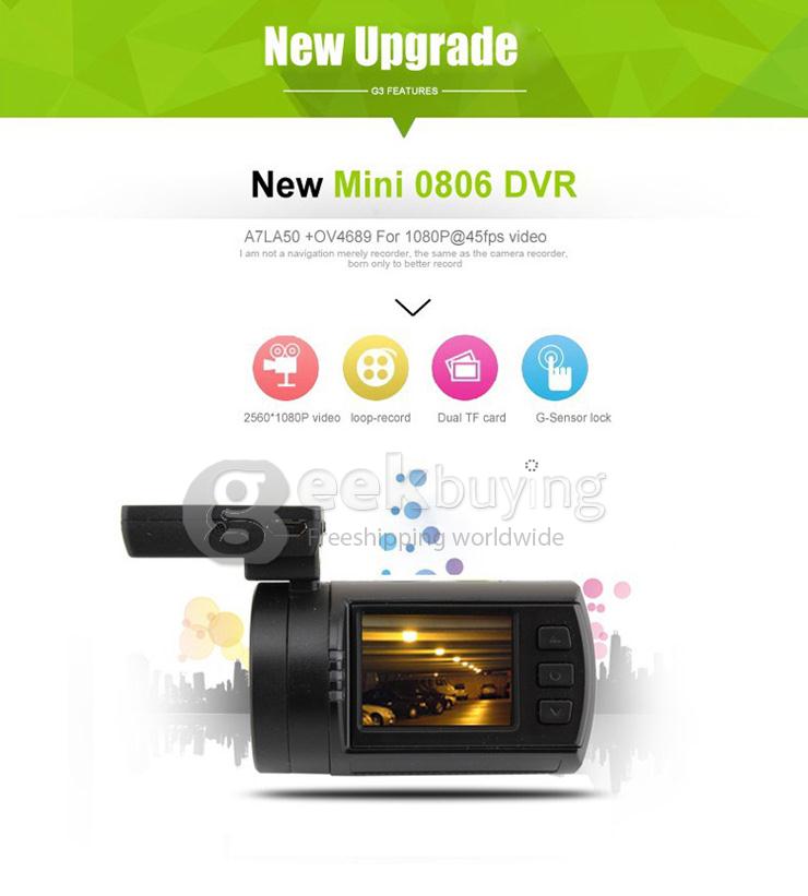 Mini 0806 1296P Ambarella A7LA50 Support 256G Car DVR Camera Video Recorder G-sensor Night Vision - Black