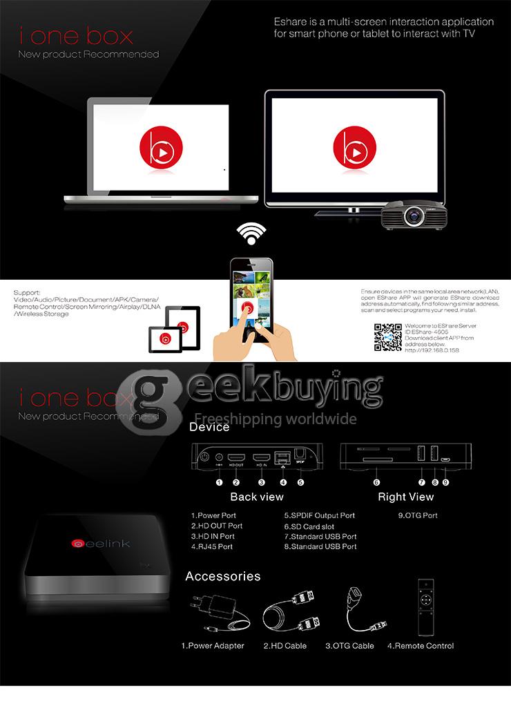 Beelink i one i826 Android Mini PC Quad Core Amlogic S812 2G RAM 16G ROM HDMI IN 2.4G/5G MIMO WIFI Bluetooth Miracast - Black