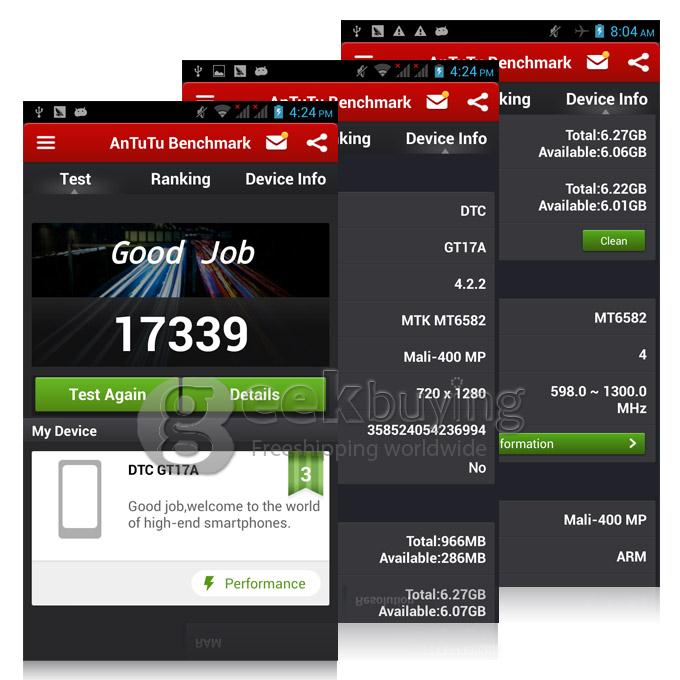 DTC GT17 4.7Inch 1280x720 MTK6582 Quad Core 1.3GHz Smartphone 1G+8G 8.0MP Camera Android 4.2 HD Screen - White