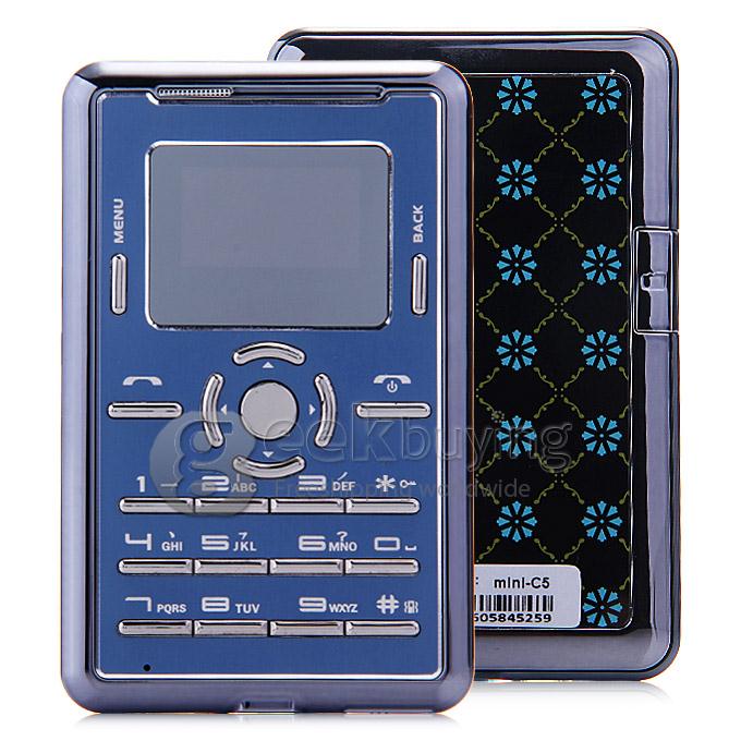 AEKU C5 Ultra Thin Slim 1.0 inch MTK Single Core Mini Pocket Card Cell Phones Bluetooth Built-in Battery - Blue