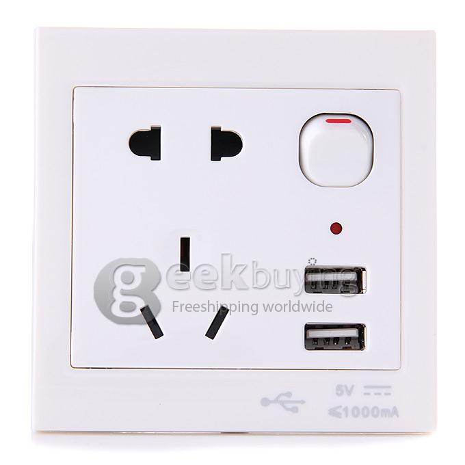 US Plug Standard Dual USB 1A Wall Socket Outlet Charger USB Socket - White
