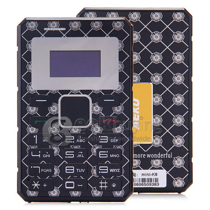 AEKU K8 4GB Memory Ultra Thin Slim 1.0 inch MTK Single Core Mini Pocket Card Cell Phones Bluetooth - Black