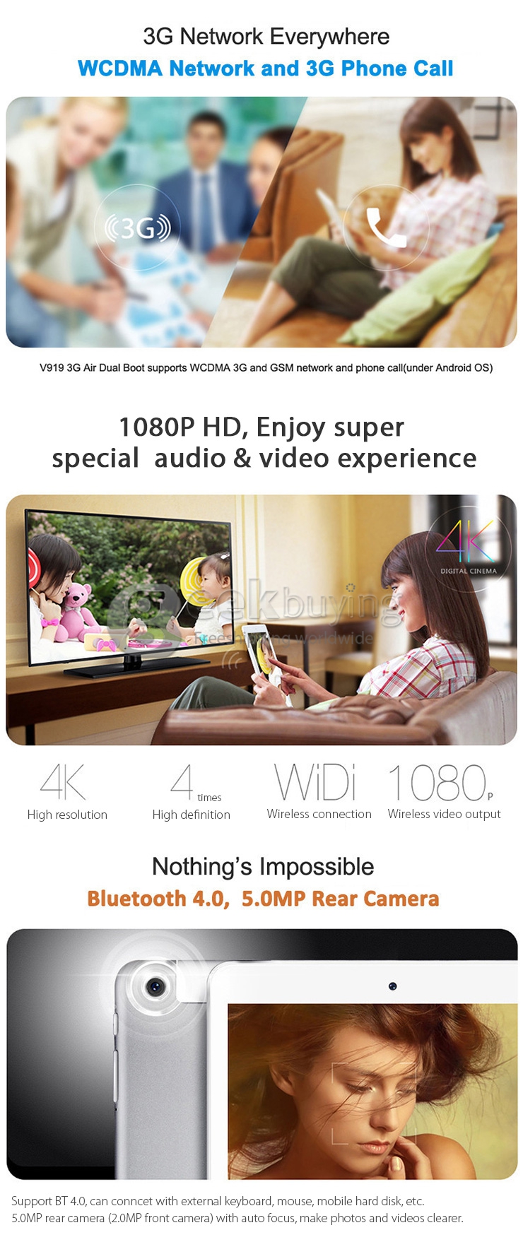 Onda V919 3G Air 9.7 inch Dual OS Win8.1+Android4.4 Tablet PC Quad Core 2.4GHz 2GB/32GB ROM 3G Phone Call - Silver