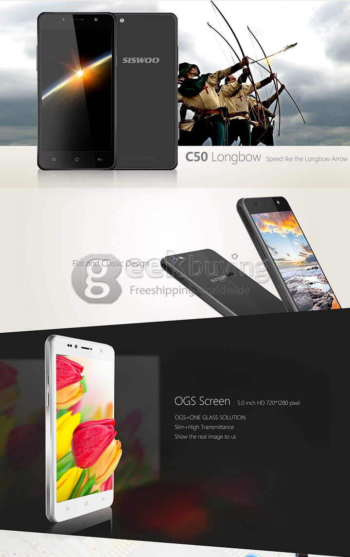 SISWOO C50 5.0inch 4G FDD-LTE Android 5.0 Smartphone MTK6735 Quad Core 1GB RAM 8GB ROM 8.0MP IPS HD - Black
