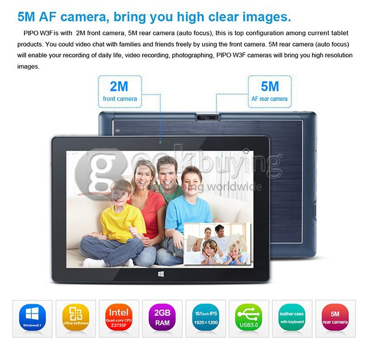 PIPO W3F 10.1 Inch Dual Boot Windows10 & Android4.4 Tablet PC 2GB/32GB Intel Z3735F Quad Core 1.83GHz IPS 1920*1200 HDMI Bluetooth WiFi - Black