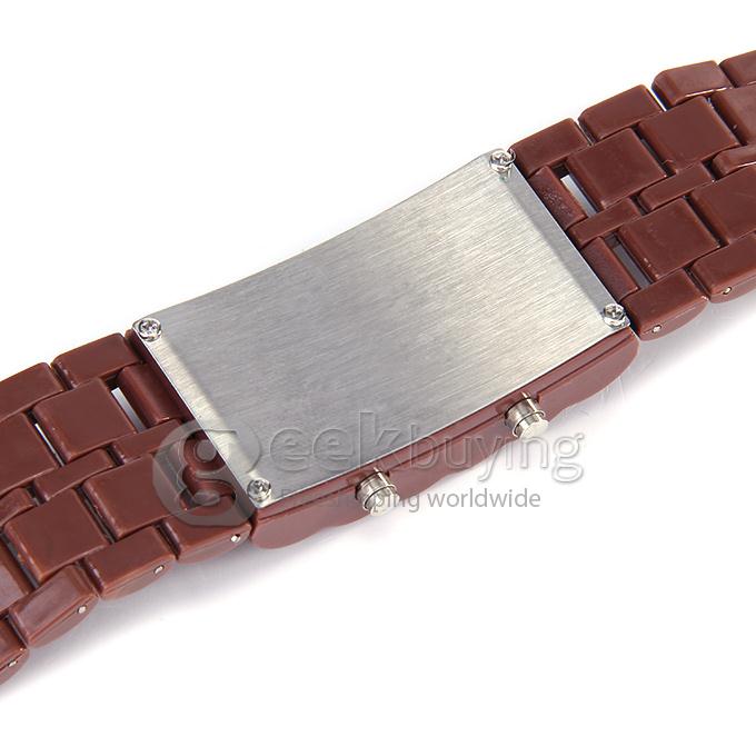 Lava Watch Digital Red Binary LED Bracelet Wristwatch with Plastic Strap For Unisex - Brown