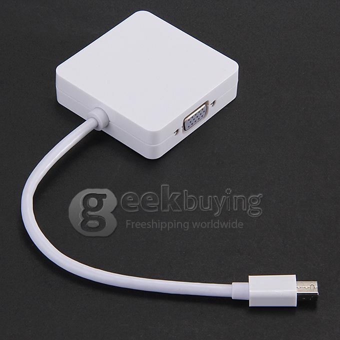 3-In-1 DisplayPort to Digi-port Adapter Mini DP Male to HDMI / VGA / DVI Female Converter Adapter - White