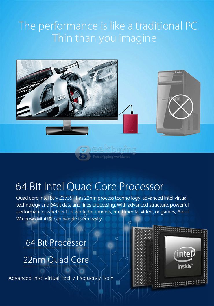 Ainol Windows Mini PC Intel Z3735F 1.83GHz 2G RAM 32G ROM WIFI 7000mAh Power Bank OTG Bluetooth - Black
