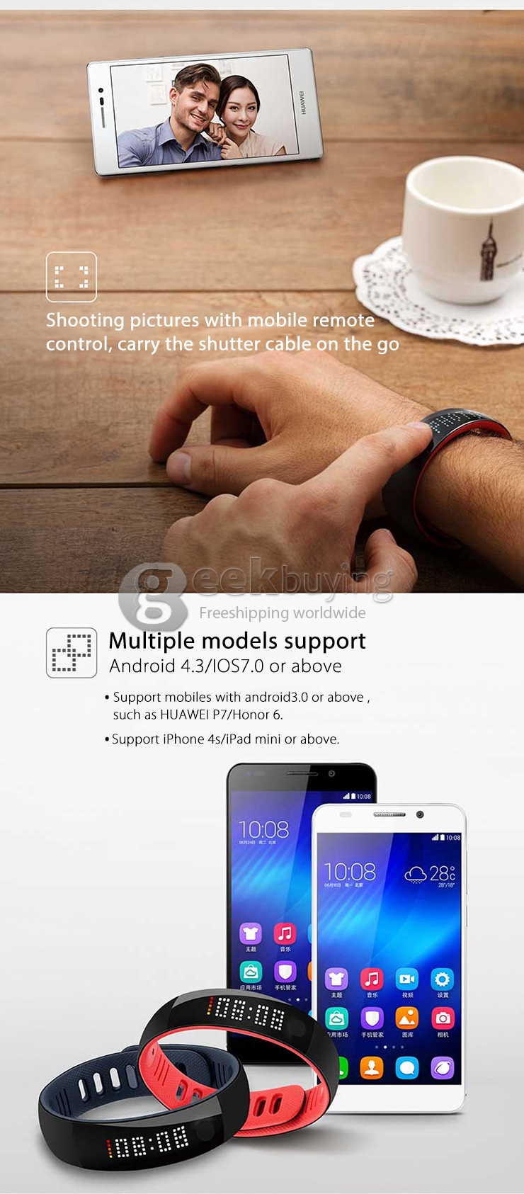 Huawei Honor AF500 IP57 Bluetooth 4.0 Smart Watch Bracelet Sleep Tracking for Android iOS iphone 6 - Black